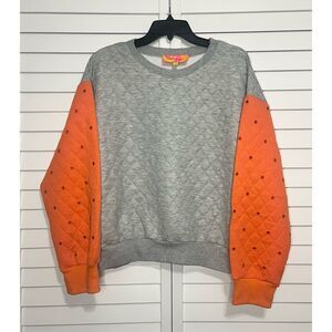 English Rose Quilted Sweatshirt Grey and Orange Size Large New